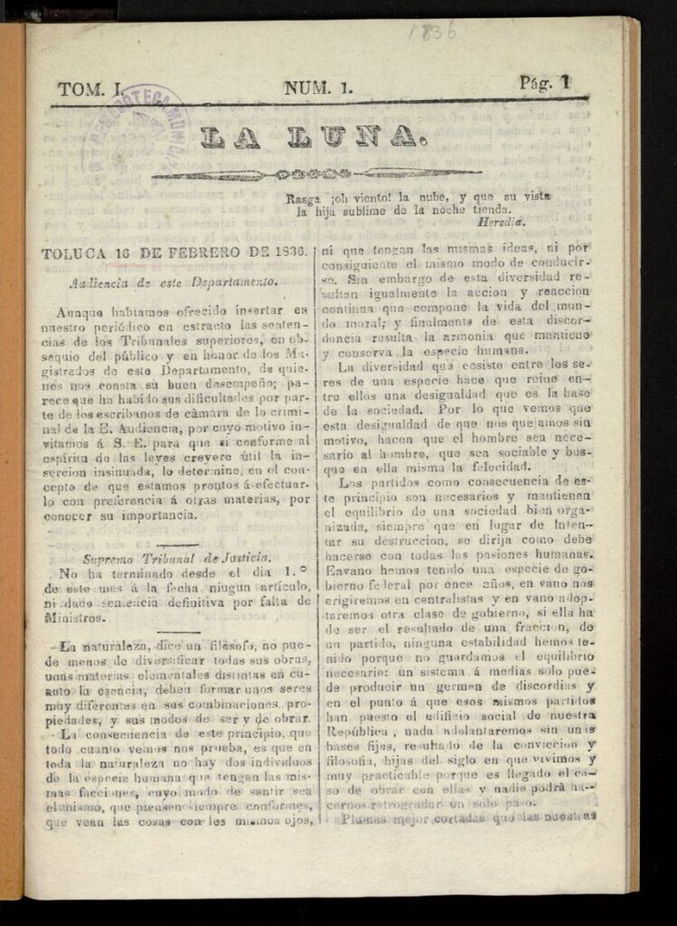 Miniatura de La Luna (Toluca, 1836)