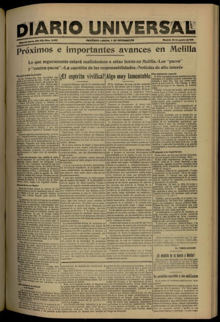 Miniatura de Diario Universal del 25 de agosto de 1921