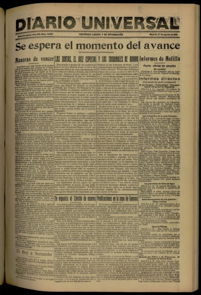 Miniatura de Diario Universal del 27 de agosto de 1921