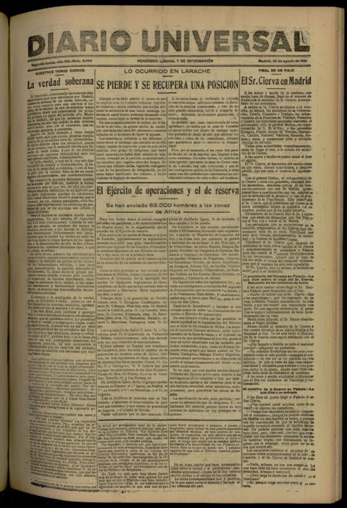 Miniatura de Diario Universal del 30 de agosto de 1921
