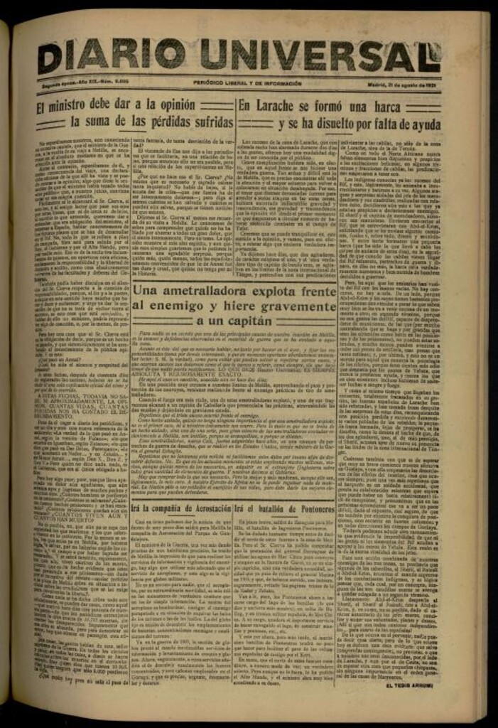 Miniatura de Diario Universal del 31 de agosto de 1921