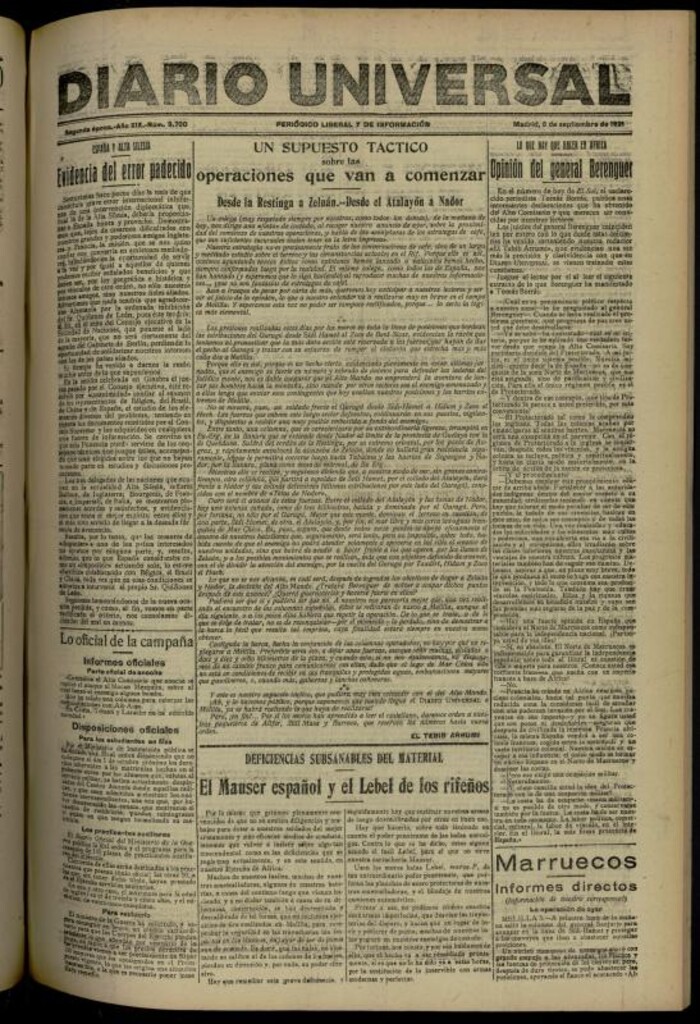 Miniatura de Diario Universal del 6 de septiembre de 1921