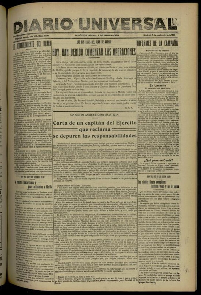 Miniatura de Diario Universal del 7 de septiembre de 1921