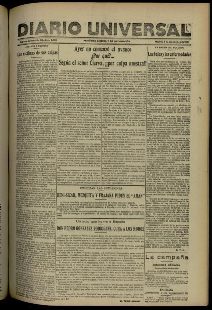 Miniatura de Diario Universal del 8 de septiembre de 1921