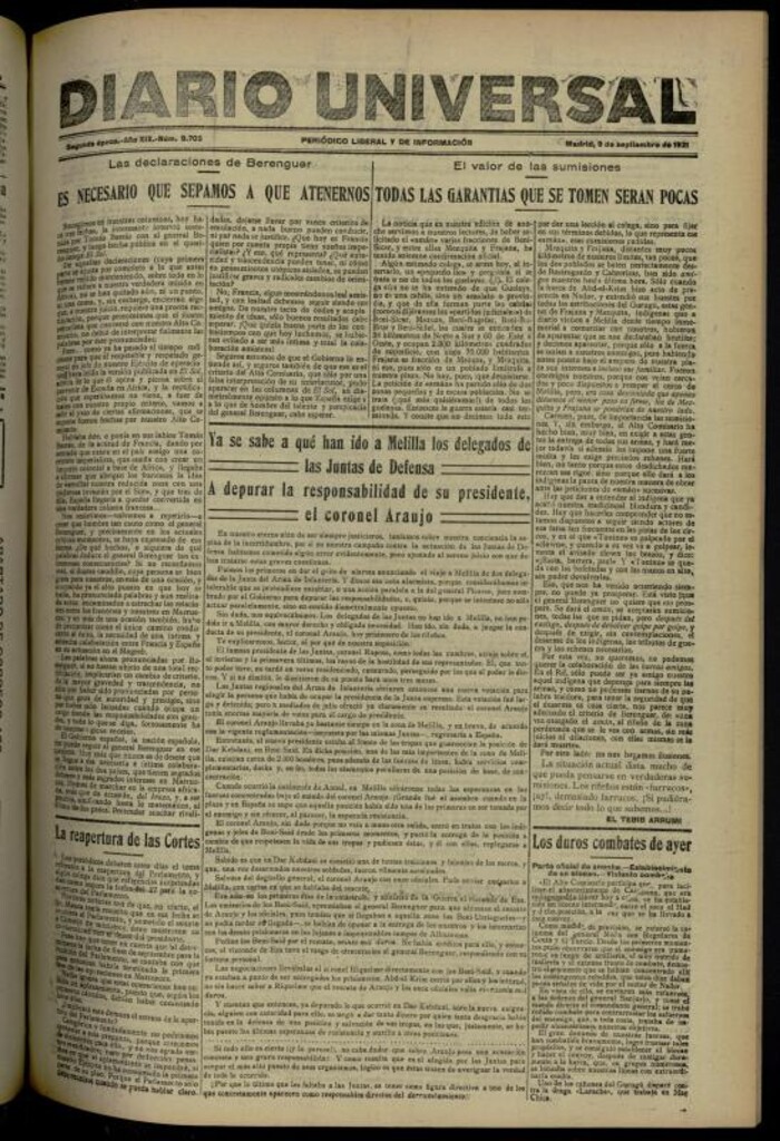 Miniatura de Diario Universal del 9 de septiembre de 1921
