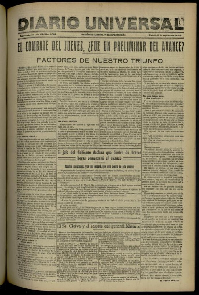 Miniatura de Diario Universal del 10 de septiembre de 1921