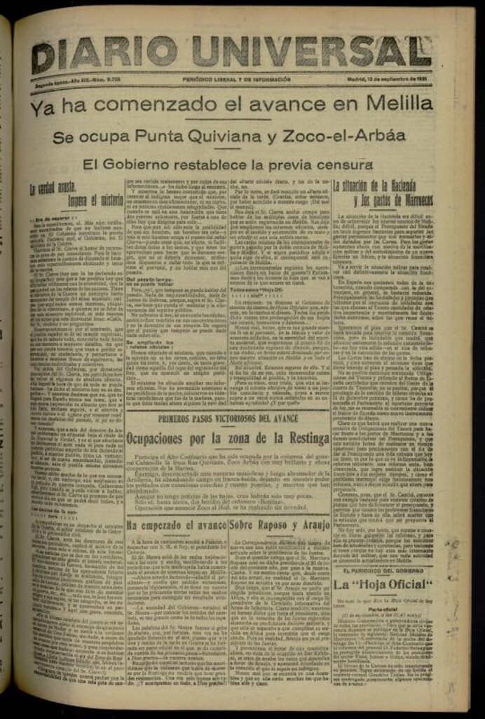 Miniatura de Diario Universal del 12 de septiembre de 1921