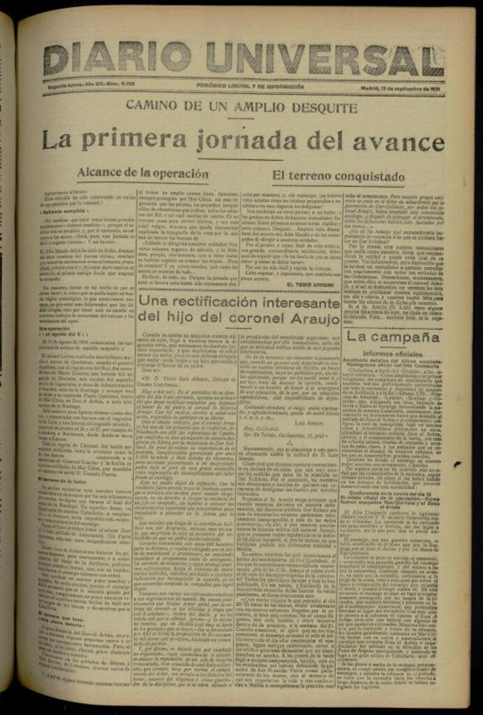 Miniatura de Diario Universal del 13 de septiembre de 1921