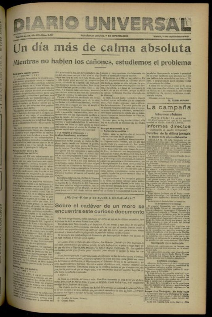 Miniatura de Diario Universal del 14 de septiembre de 1921