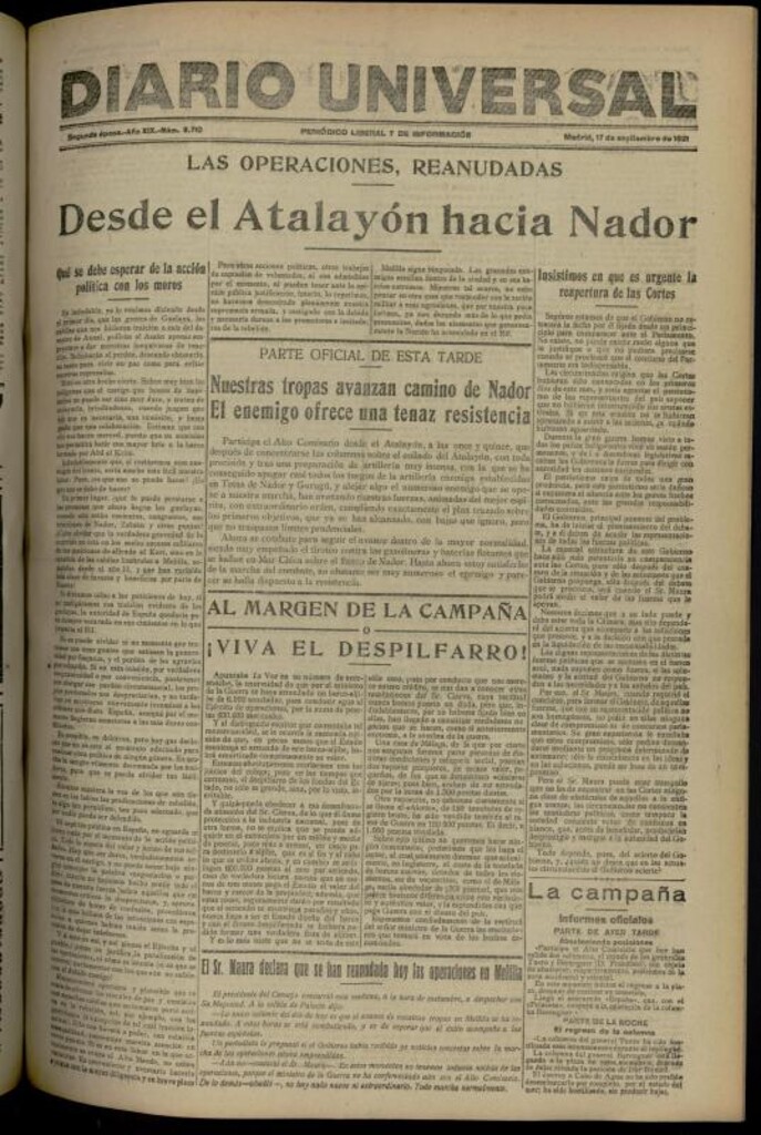 Miniatura de Diario Universal del 17 de septiembre de 1921