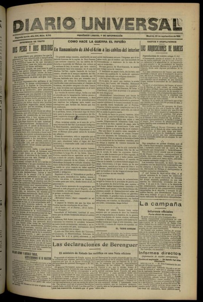 Miniatura de Diario Universal del 20 de septiembre de 1921