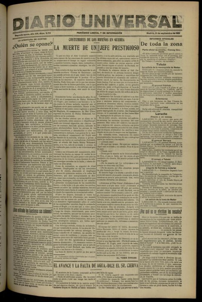 Miniatura de Diario Universal del 21 de septiembre de 1921