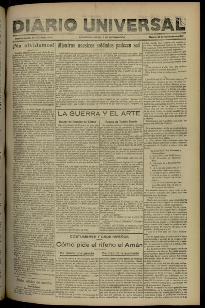 Miniatura de Diario Universal del 22 de septiembre de 1921
