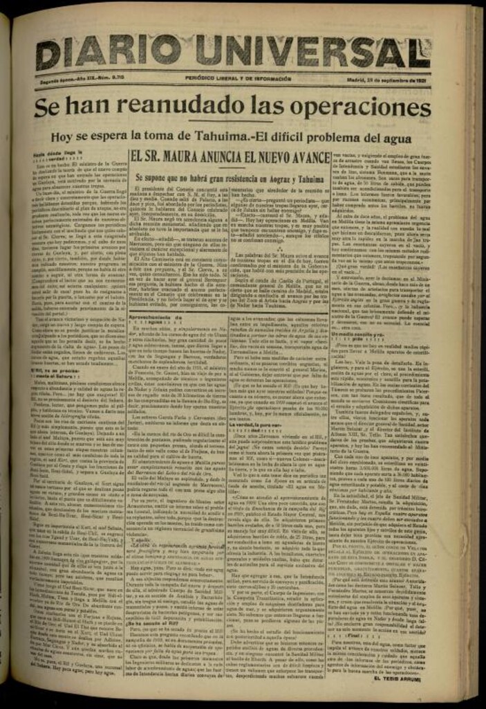 Miniatura de Diario Universal del 23 de septiembre de 1921