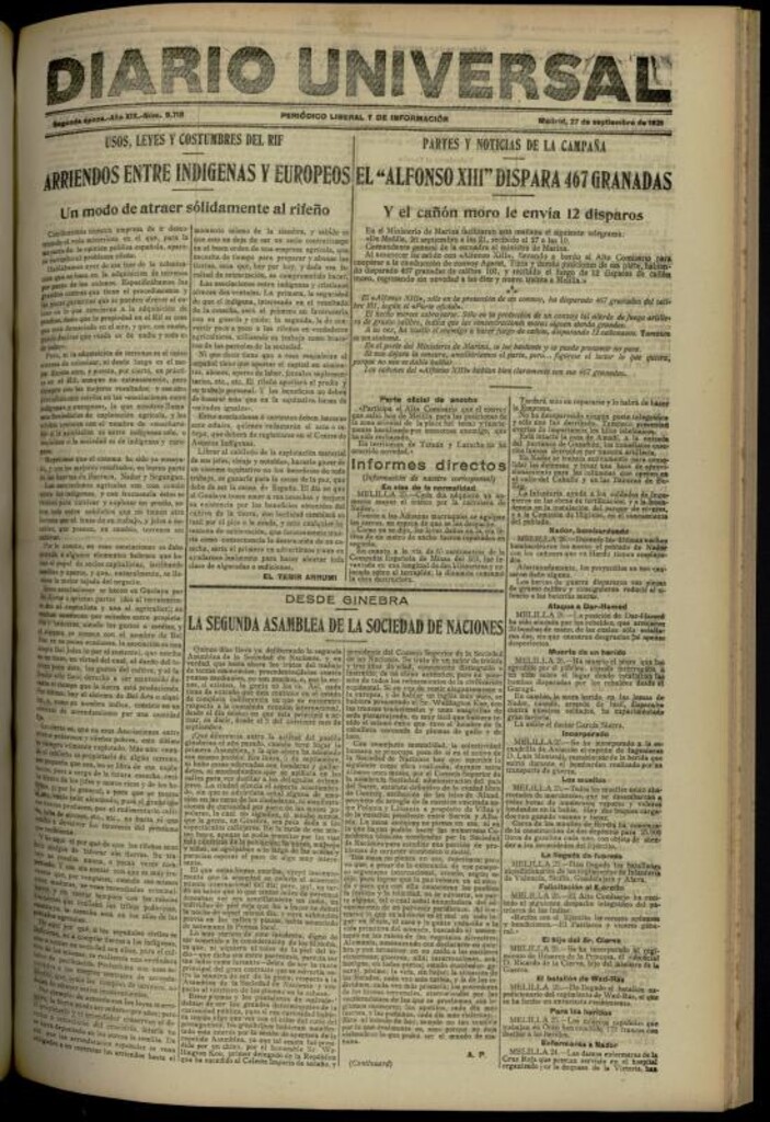 Miniatura de Diario Universal del 27 de septiembre de 1921