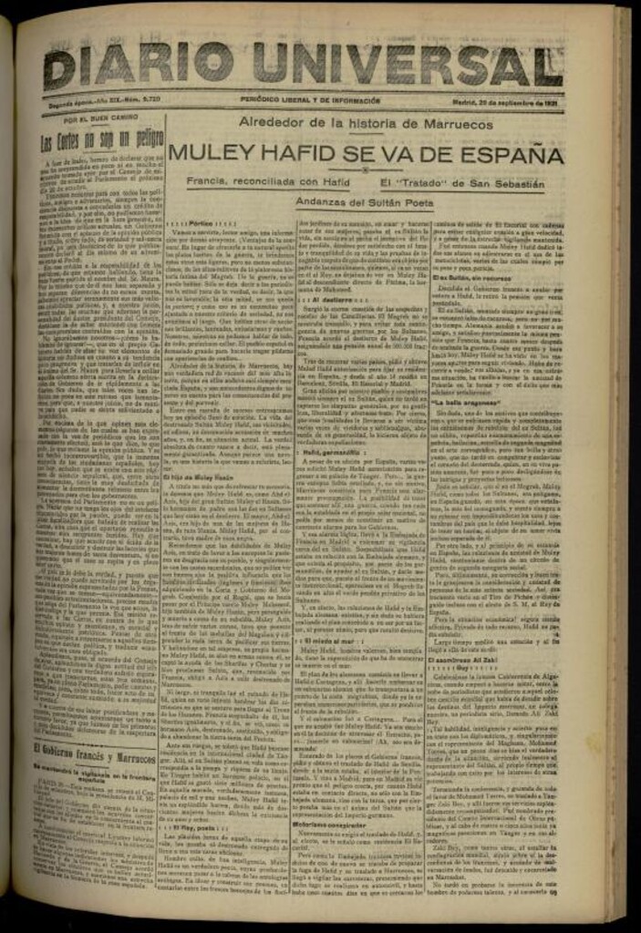 Miniatura de Diario Universal del 29 de septiembre de 1921
