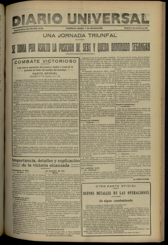 Miniatura de Diario Universal del 3 de octubre de 1921