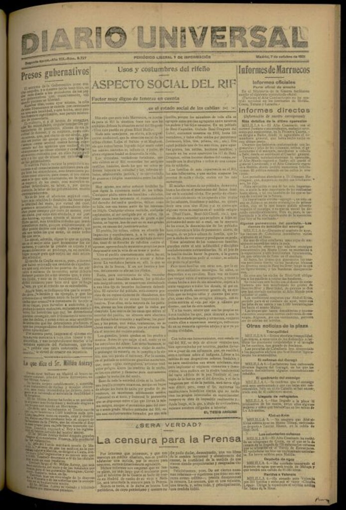 Miniatura de Diario Universal del 7 de octubre de 1921