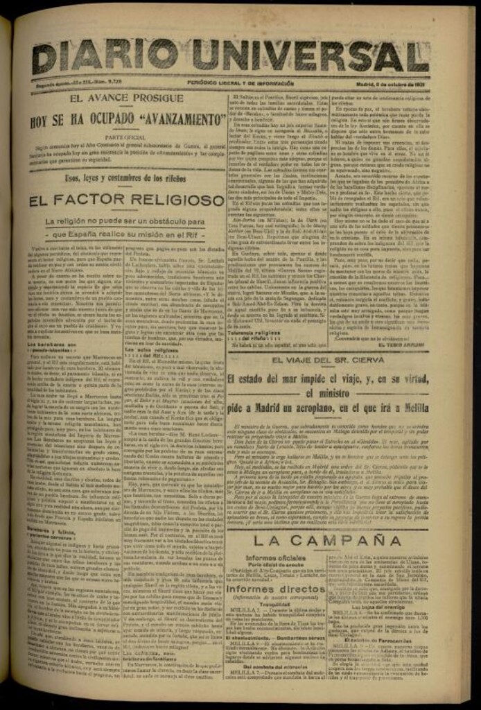 Miniatura de Diario Universal del 8 de octubre de 1921