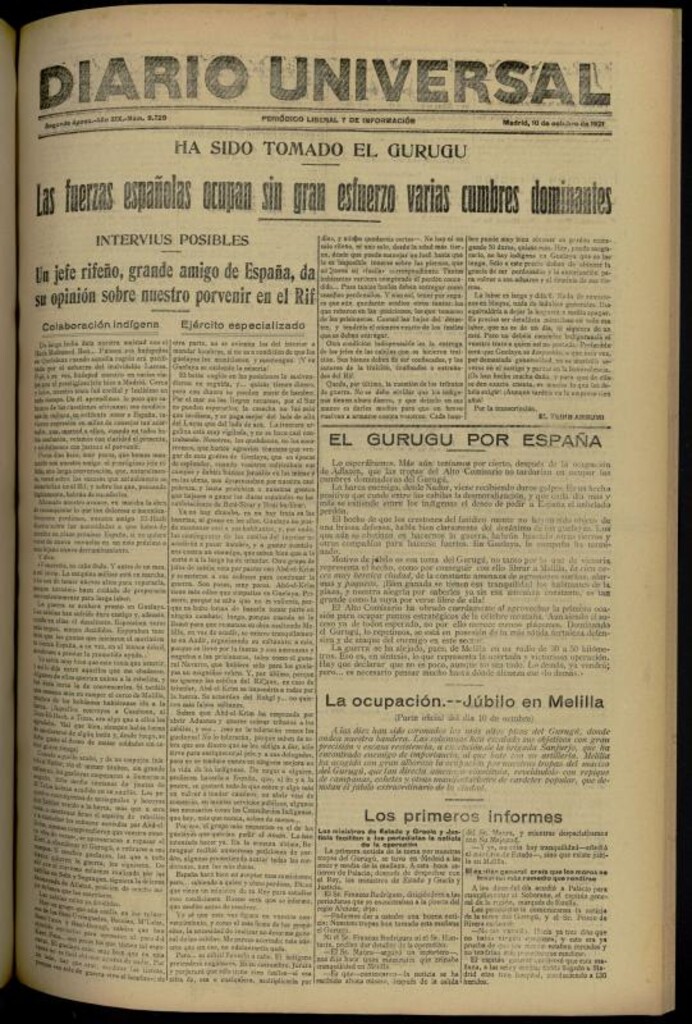 Miniatura de Diario Universal del 10 de octubre de 1921