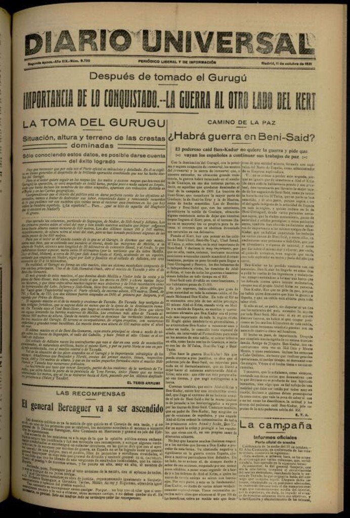 Miniatura de Diario Universal del 11 de octubre de 1921