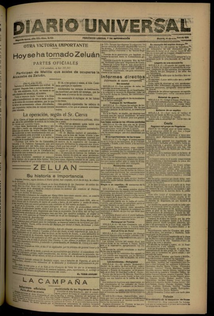 Miniatura de Diario Universal del 14 de octubre de 1921