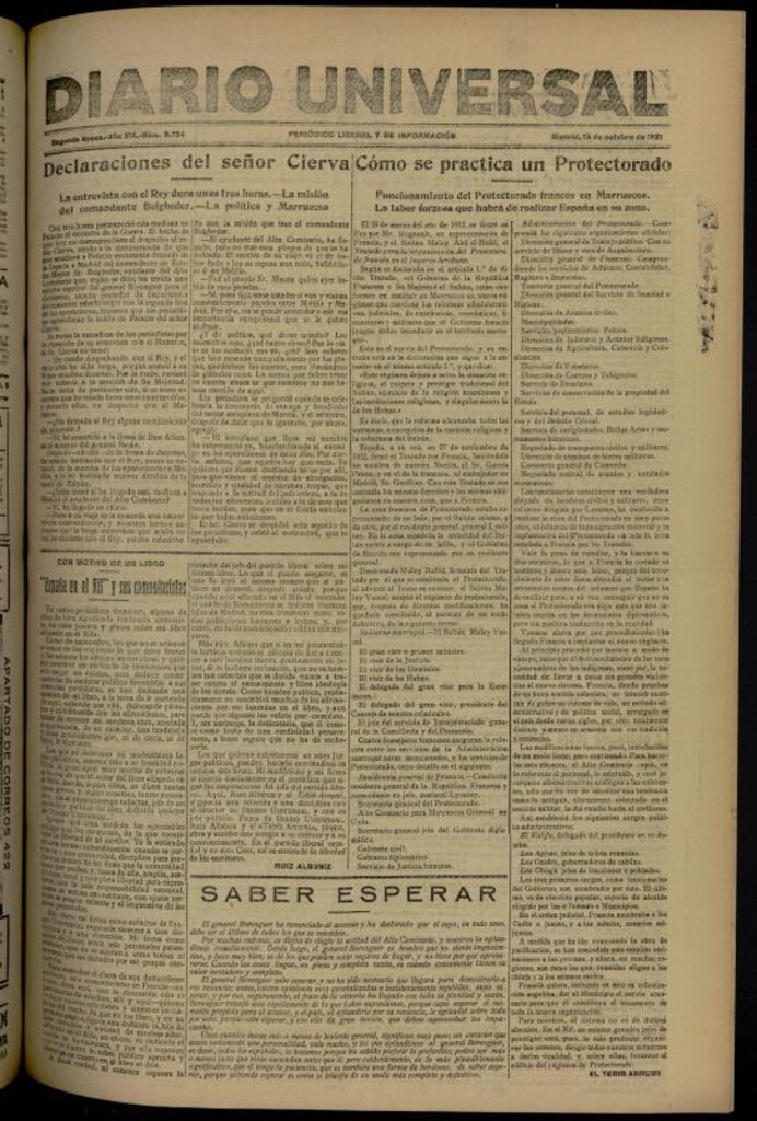 Miniatura de Diario Universal del 15 de octubre de 1921