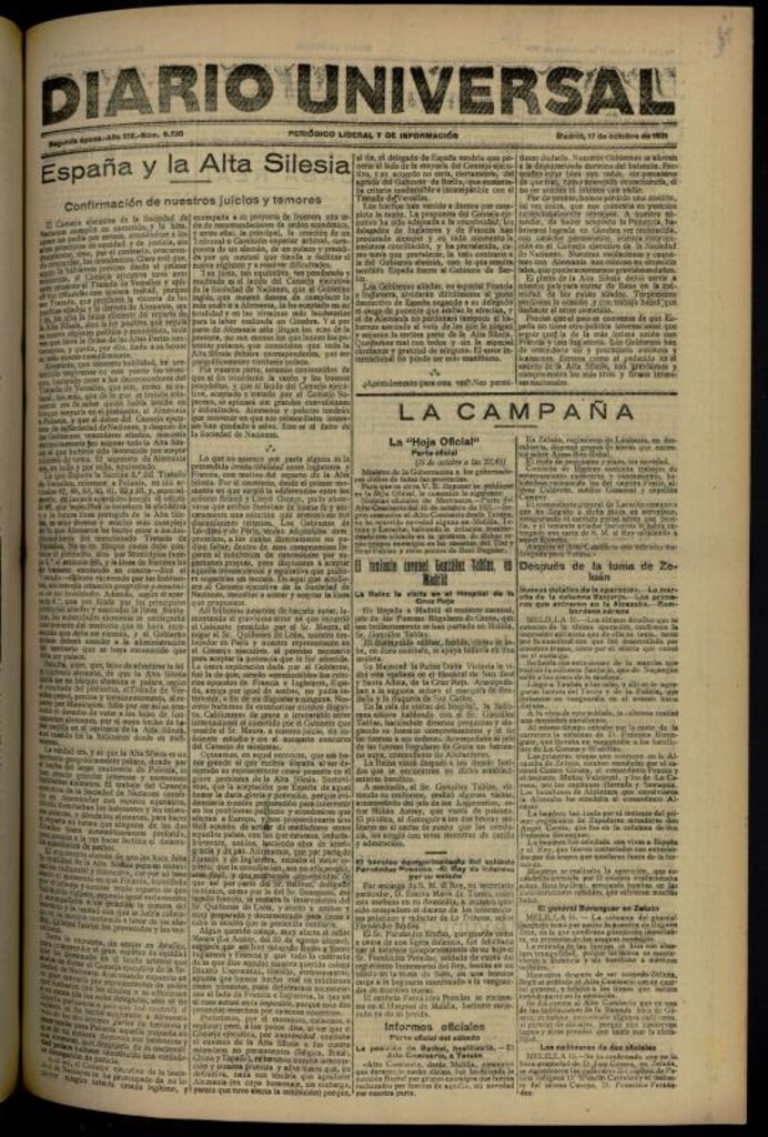 Miniatura de Diario Universal del 17 de octubre de 1921