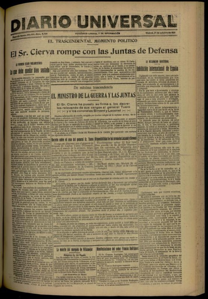 Miniatura de Diario Universal del 21 de octubre de 1921