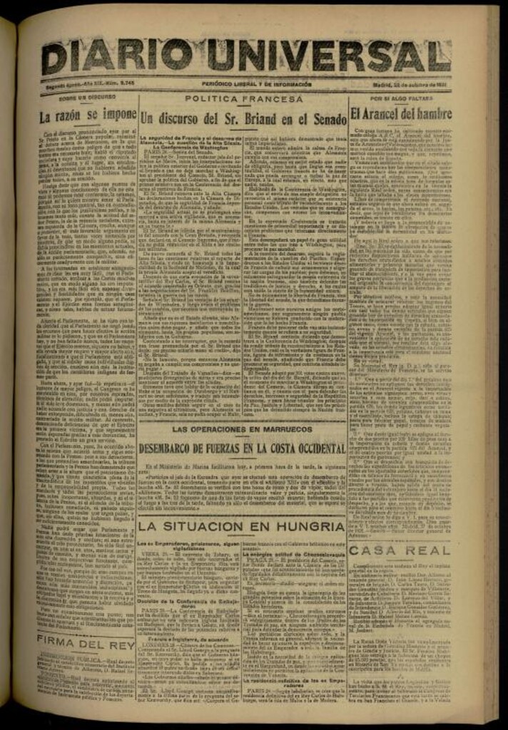 Miniatura de Diario Universal del 28 de octubre de 1921