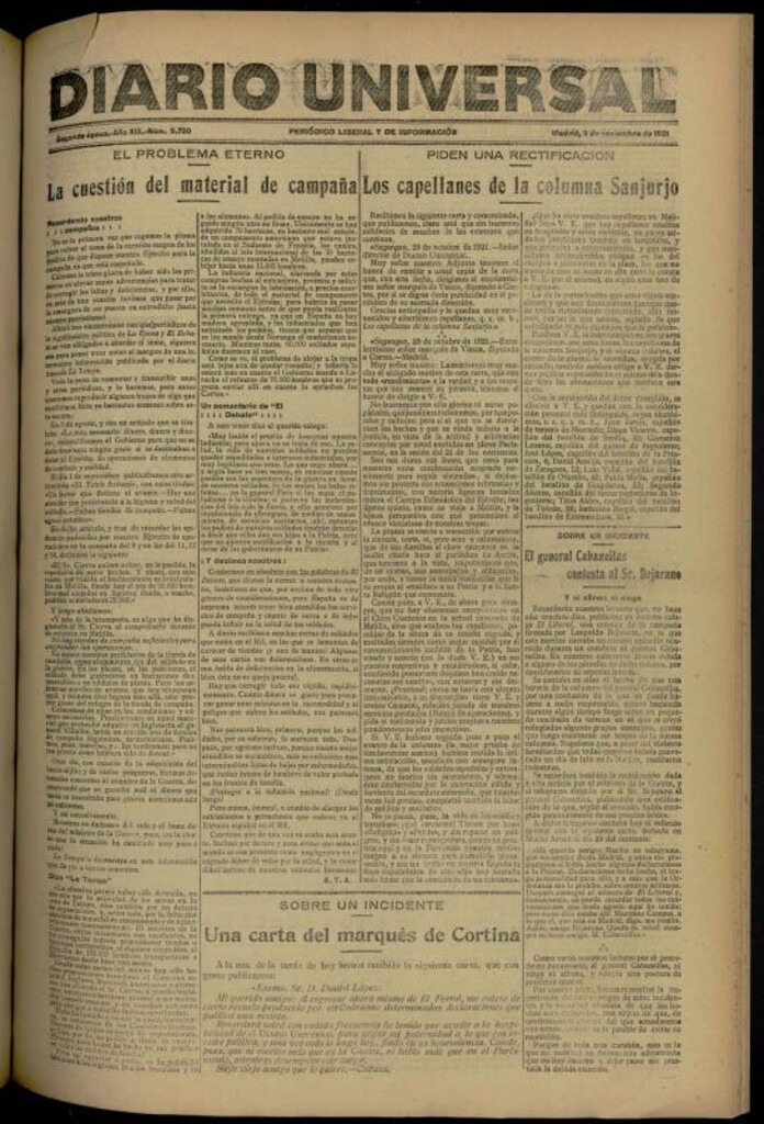 Miniatura de Diario Universal del 3 de noviembre de 1921