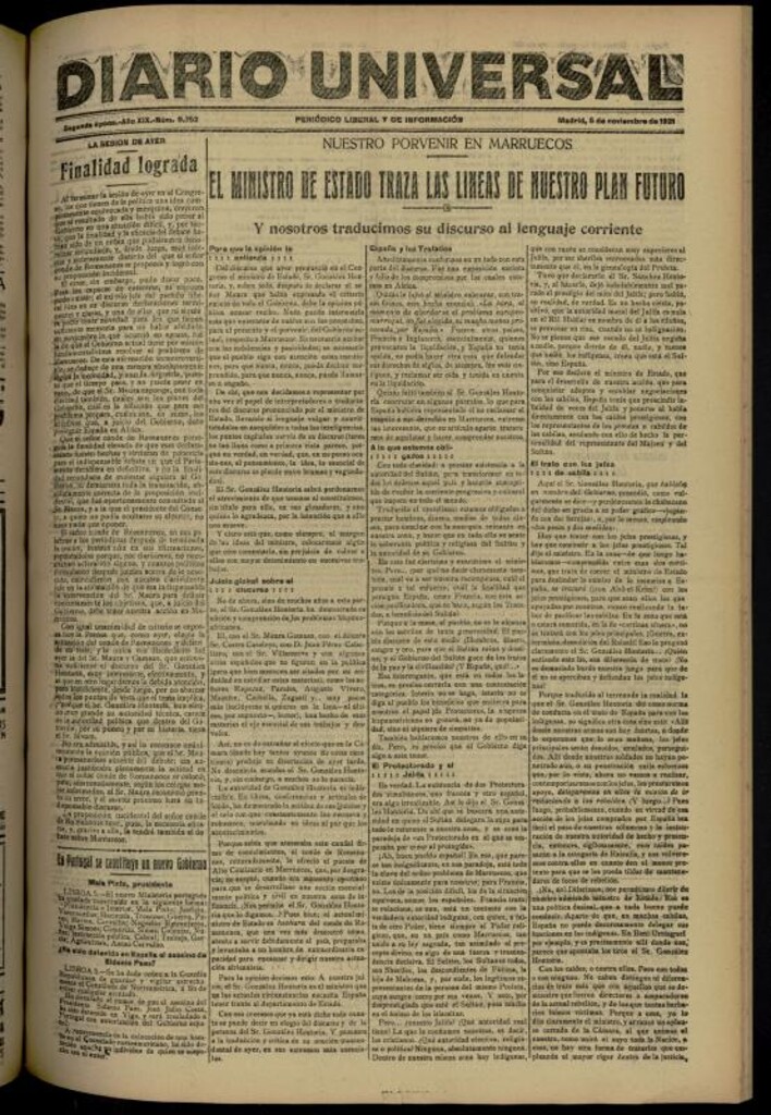 Miniatura de Diario Universal del 5 de noviembre de 1921