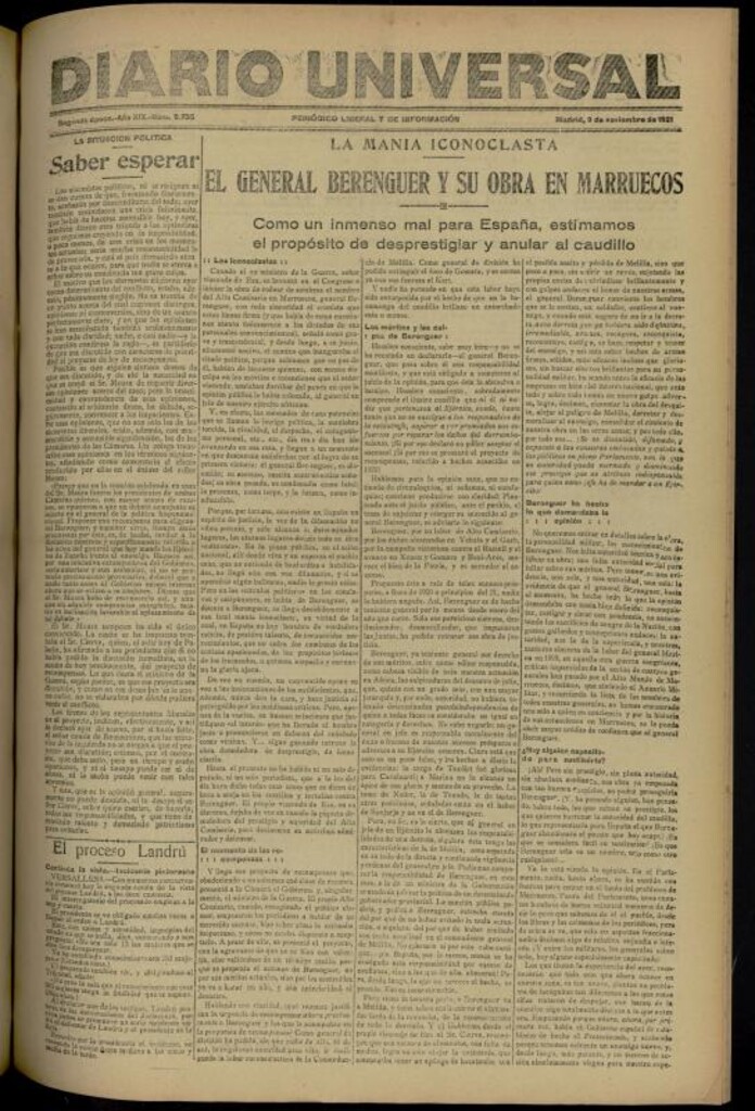 Miniatura de Diario Universal del 9 de noviembre de 1921