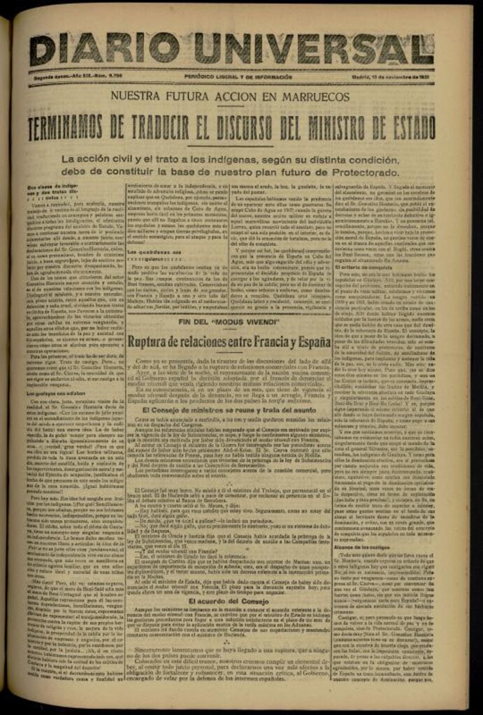 Miniatura de Diario Universal del 10 de noviembre de 1921