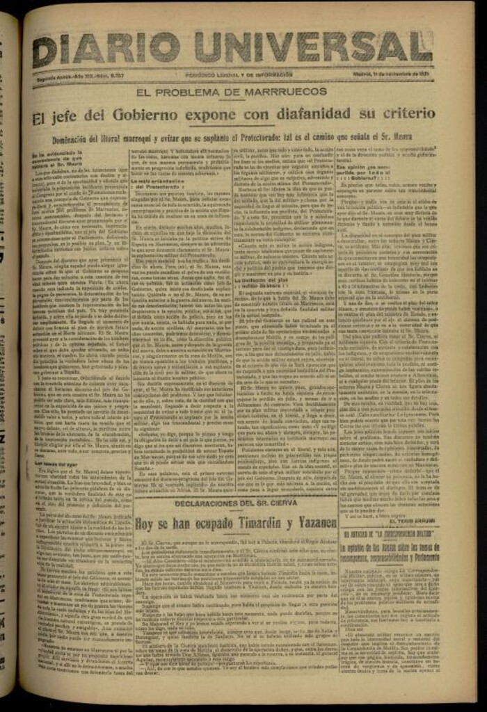 Miniatura de Diario Universal del 11 de noviembre de 1921