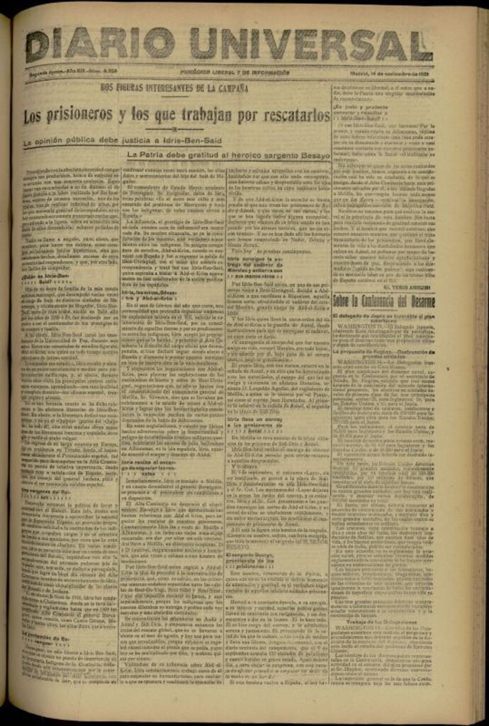 Miniatura de Diario Universal del 14 de noviembre de 1921