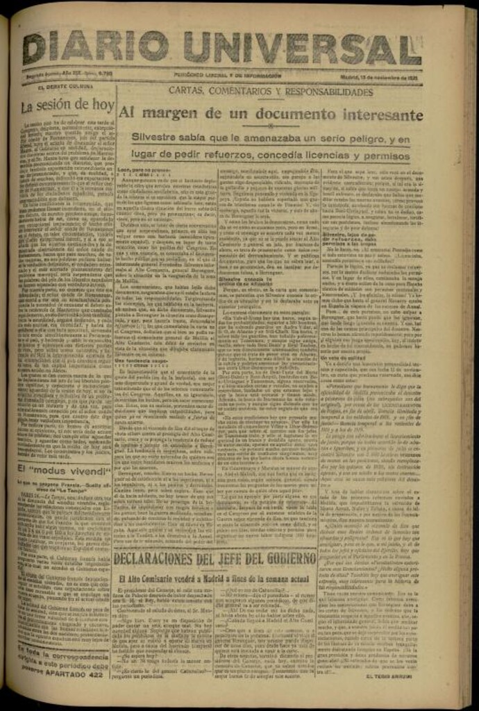 Miniatura de Diario Universal del 15 de noviembre de 1921