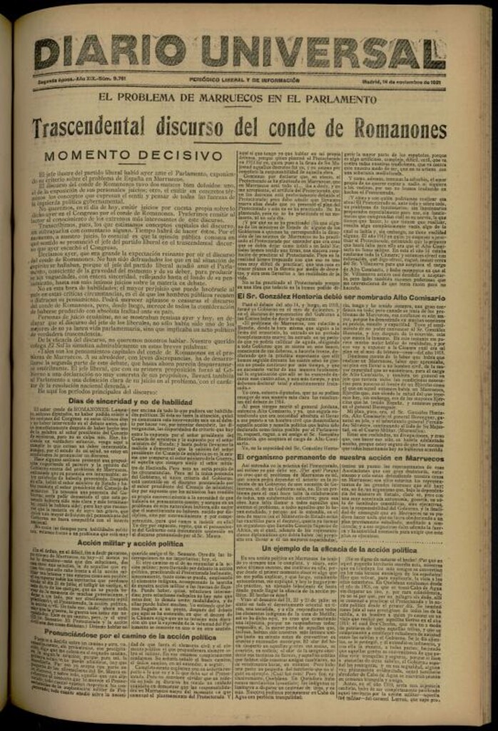 Miniatura de Diario Universal del 16 de noviembre de 1921