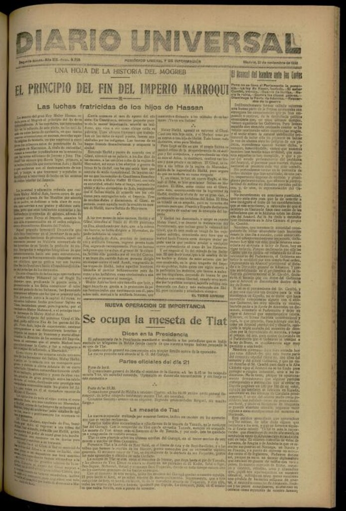 Miniatura de Diario Universal del 21 de noviembre de 1921