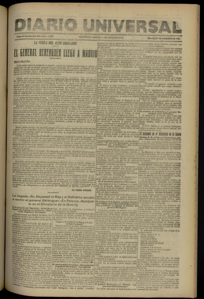 Miniatura de Diario Universal del 22 de noviembre de 1921
