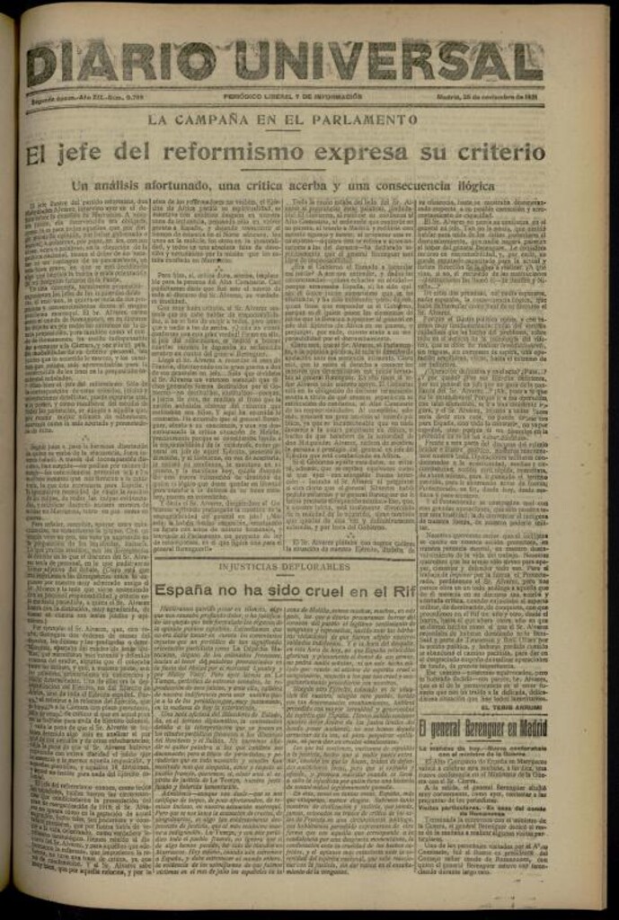 Miniatura de Diario Universal del 25 de noviembre de 1921