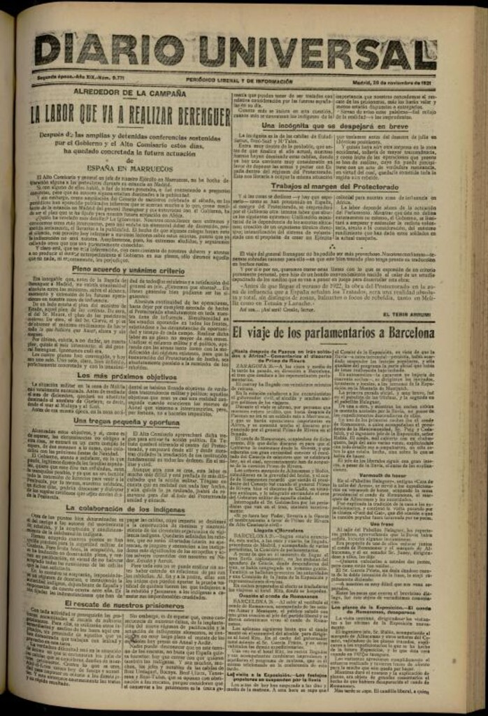 Miniatura de Diario Universal del 28 de noviembre de 1921
