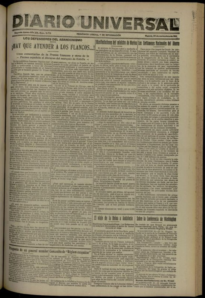 Miniatura de Diario Universal del 29 de noviembre de 1921