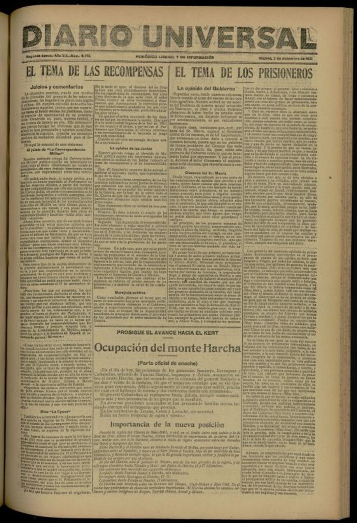 Miniatura de Diario Universal del 2 de diciembre de 1921