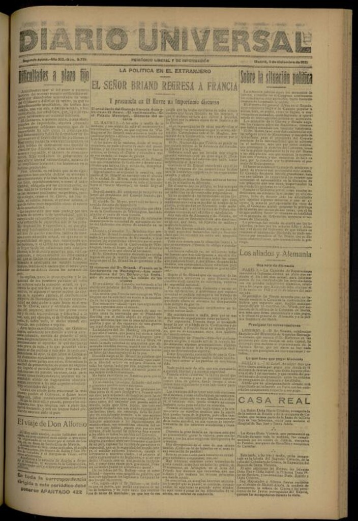 Miniatura de Diario Universal del 3 de diciembre de 1921