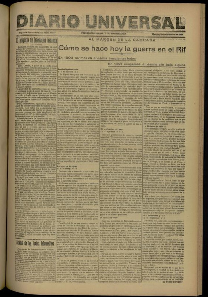 Miniatura de Diario Universal del 5 de diciembre de 1921