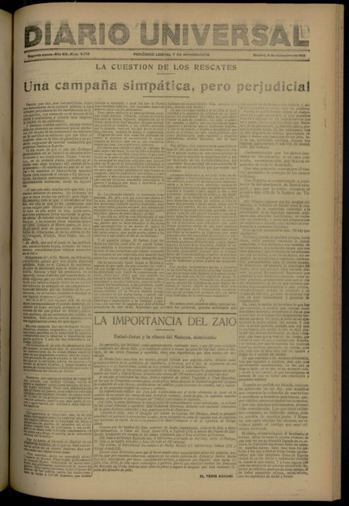 Miniatura de Diario Universal del 6 de diciembre de 1921