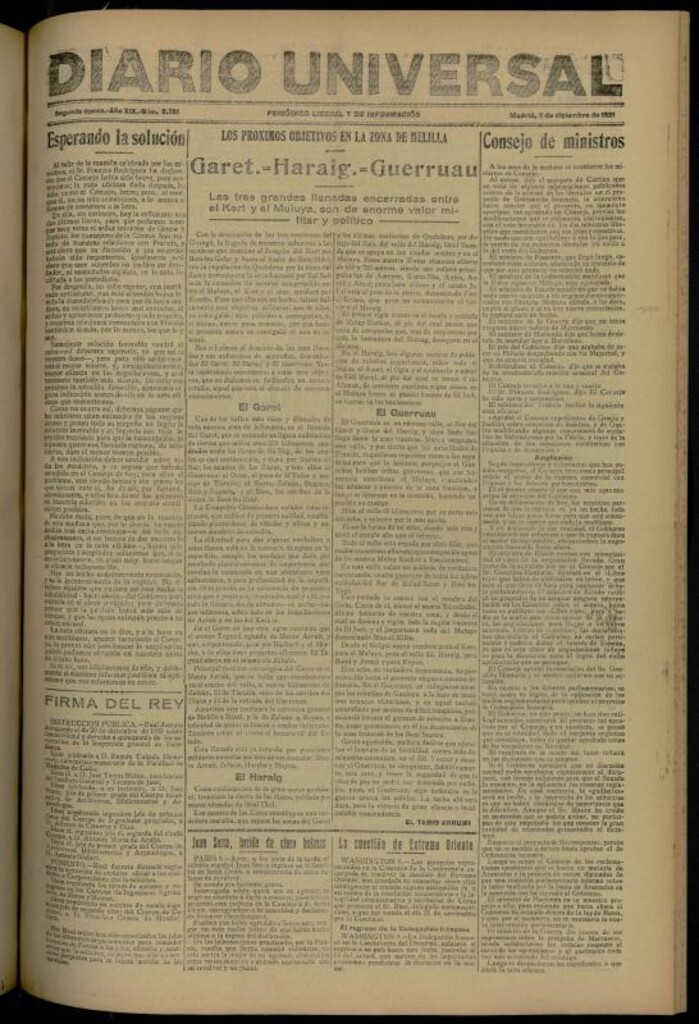 Miniatura de Diario Universal del 9 de diciembre de 1921