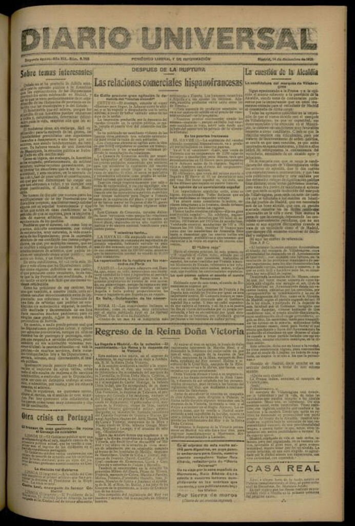 Miniatura de Diario Universal del 14 de diciembre de 1921