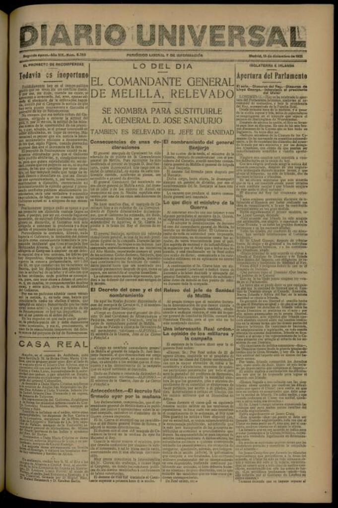 Miniatura de Diario Universal del 15 de diciembre de 1921